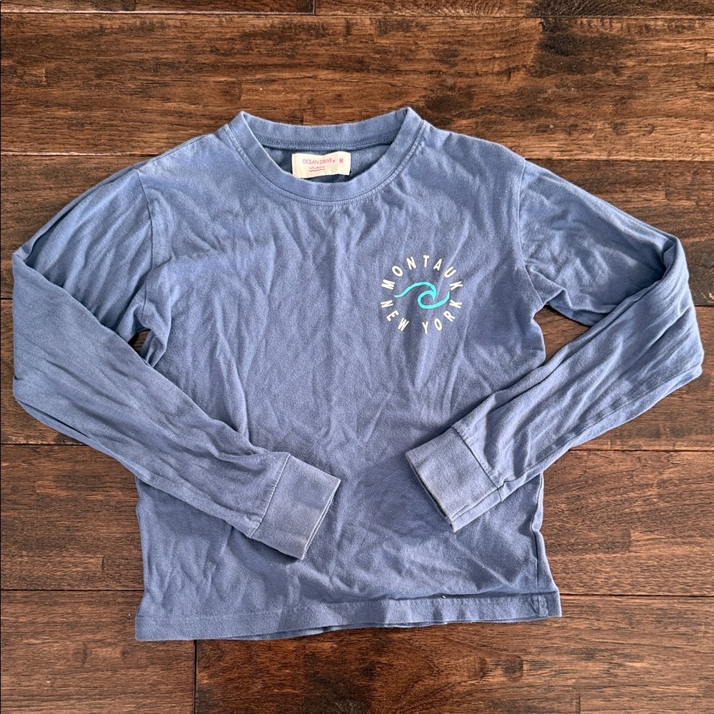 Ocean Drive Montauk New York Kids Blue Long Sleeve Shirt